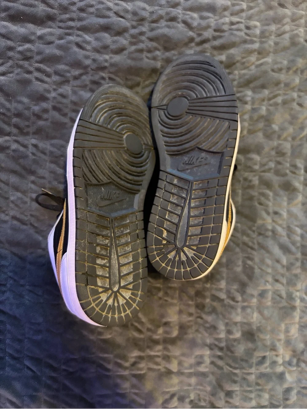 Jordan 1 Nike Low Top Sneakers - Black/White/Gold Swoosh - Hardly Worn